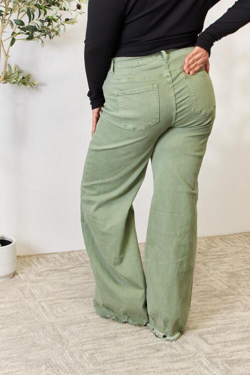 RISEN Full Size Raw Hem Wide-Leg Jeans *