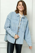 Veveret Button Up Dropped Shoulder Denim Top *