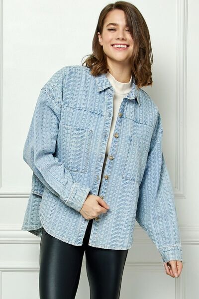 Veveret Button Up Dropped Shoulder Denim Top *