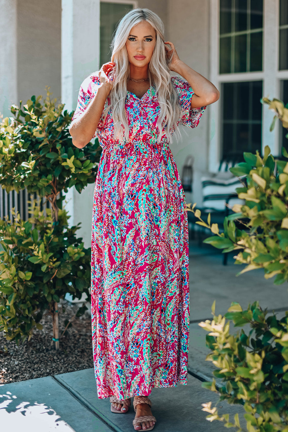 Women's Multicolored V-Neck Maxi Dress