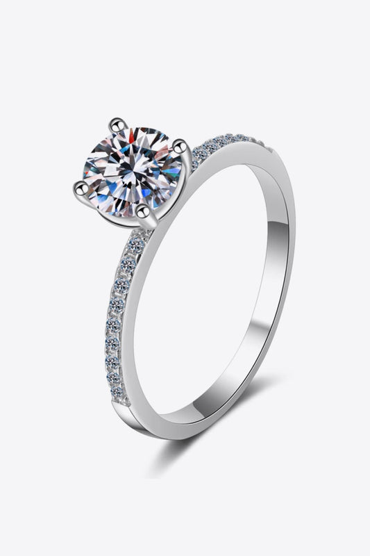 Women's 1 Carat Moissanite Rhodium-Plated Side Stone Ring