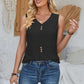 Eyelet Decorative Button V-Neck Tank