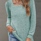 Full Size Heathered Square Neck Long Sleeve T-Shirt