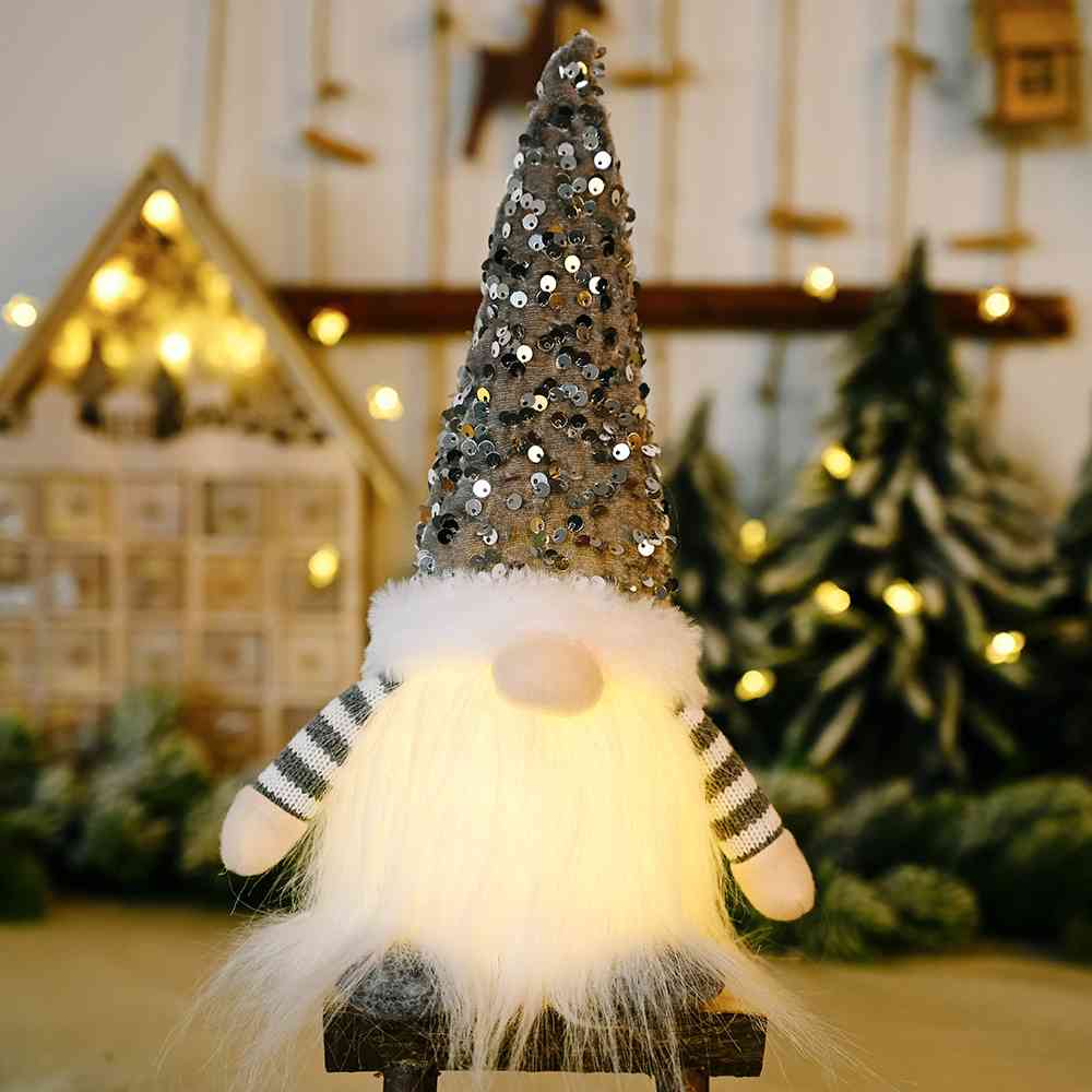 Winter Christmas Sequin Light-Up Faceless Gnome