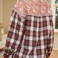 Plaid Notched Neck Slit Blouse