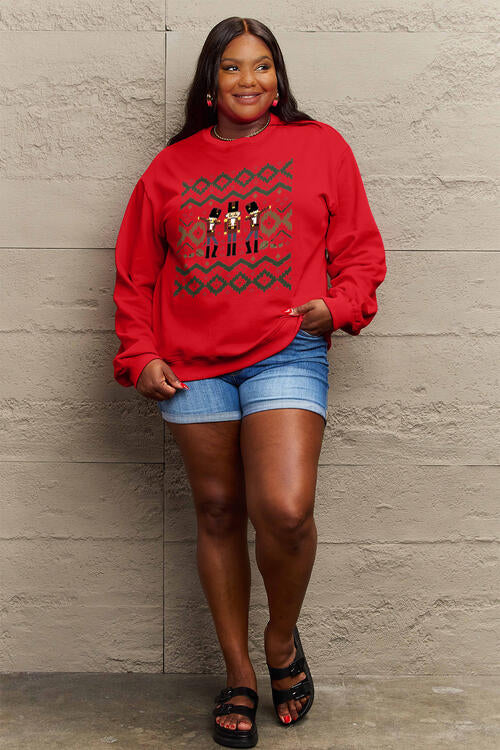 Simply Love Full Size Christmas Themed Nutcracker Graphic Long Sleeve Sweatshirt