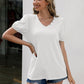 V-Neck Decorative Buttons Puff Sleeve Tee