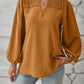 Ruched Swiss Dot Notched Balloon Sleeve T-Shirt