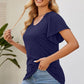Smocked Round Neck Flutter Sleeve T-Shirt