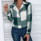 Green Plaid Collared Neck Button Up Long Sleeve Jacket