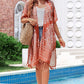 One Size Printed Tassel Trim Open Front Cardigan