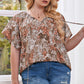 Women's Plus Size Floral Tie Neck Short Sleeve Blouse