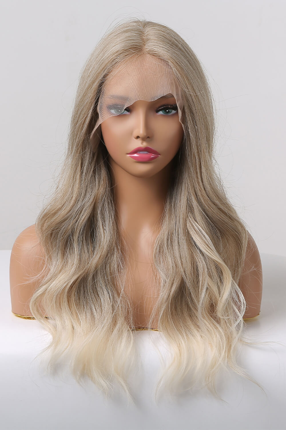 13*2" Women's Lace Front Wigs Synthetic Long Wave 24" 150% Density in Medium Blonde Highlights