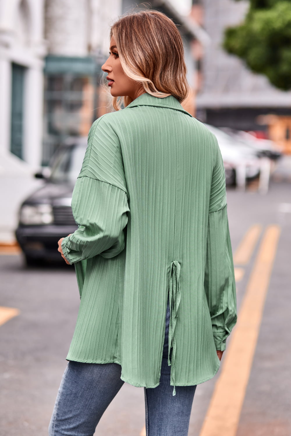 Full Size Slit Dropped Shoulder Longline Shirt