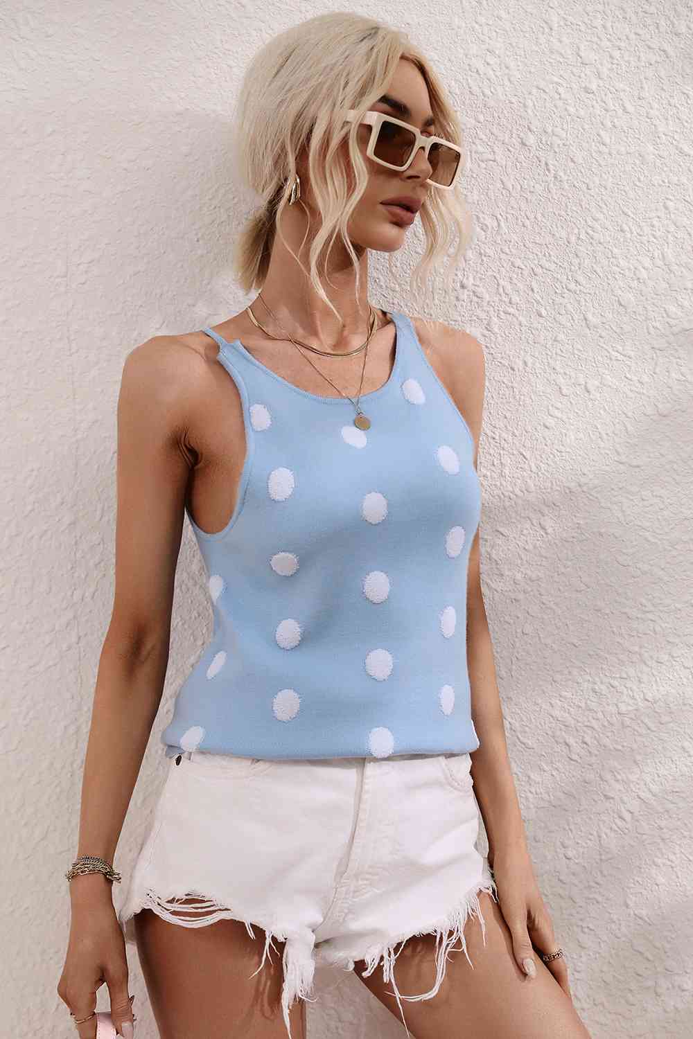 Polka Dot Round Neck Knit Tank