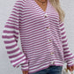 LakenLea Striped V-Neck Button-Down Cardigan
