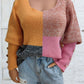 Color Block Decorative Button Long Sleeve Sweater