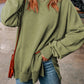 Malibu Dreams Full Size Dropped Shoulder Round Neck Long Sleeve Blouse