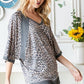 Heimish Full Size Leopard Contrast V-Neck Half Sleeve T-Shirt