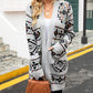 Pocketed Geometric Open Front Dropped Shoulder Cardigan