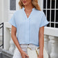 Notched Short Sleeve Blouse