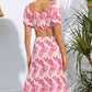 Carnation Pink Floral Cutout Square Neck Puff Sleeve Dress