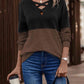 Full Size Two-Tone Crisscross Detail Sweatshirt