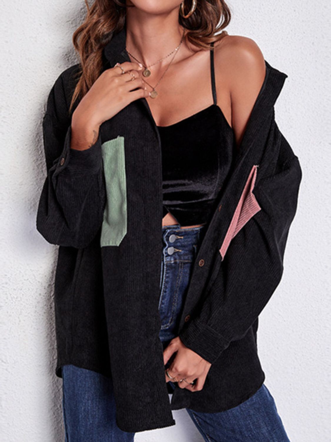 Women's Patch Pocket Dropped Shoulder Shirt Jacket