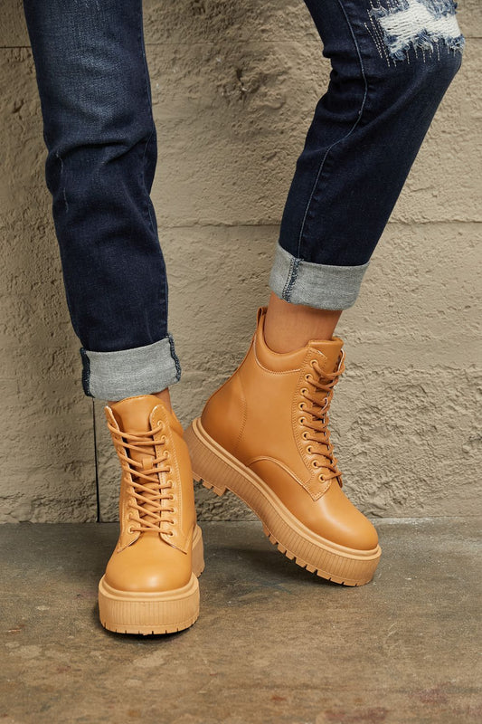 East Lion Corp Platform Caramel Combat Boots