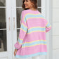 Sophia & Grace Color Block Ribbed Dropped Shoulder Open Front Cardigan
