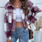 Plaid Button Up Drop Shoulder Cropped Jacket