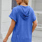 Half Button Drawstring Short Sleeve Hooded T-Shirt