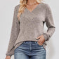 V-Neck Ribbed Long Sleeve Top