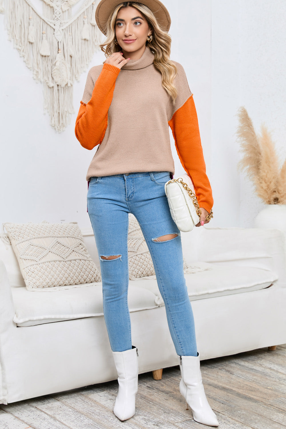 Beautiful Browns Full Size Turtle Neck Dropped Shoulder Slit Sweater 🦋