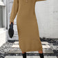 Decorative Button Notched Dropped Shoulder Sweater Dress