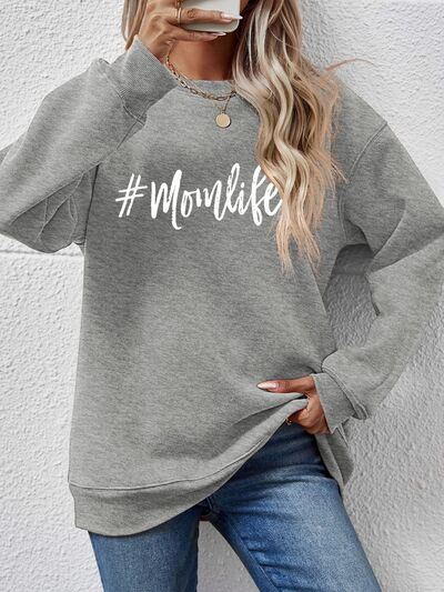 #MomLife Letter Graphic Round Neck Sweatshirt