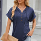 Half Button Drawstring Short Sleeve Hooded T-Shirt