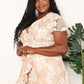 Double Take Sand Brown Floral Lace Pompom Detail Tie-Waist Flutter Sleeve Dress