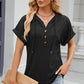 Half Button Drawstring Short Sleeve Hooded T-Shirt
