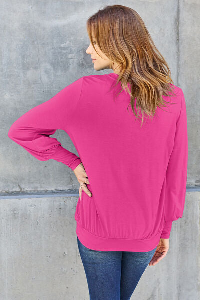 Basic Bae Full Size V-Neck Lantern Sleeve Blouse *