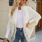 One Size Fringe Detail Long Sleeve Ribbed Poncho