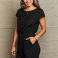 Black Boat Neck Short Sleeve Jumpsuit with Pockets