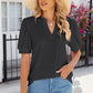 Eyelet Notched Puff Sleeve T-Shirt