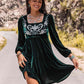 Embroidered Square Neck Long Sleeve Dress