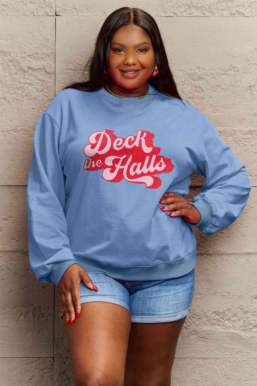 Simply Love CHRISTMAS Full Size DECK THE HALLS Graphic Sweatshirt