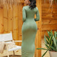Round Neck Long Sleeve Maxi Wrap Dress