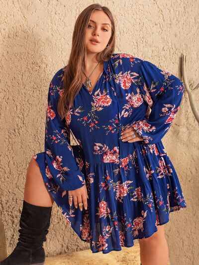 Women's Lucetta Plus Size Printed Tie Neck Balloon Sleeve Mini Dress