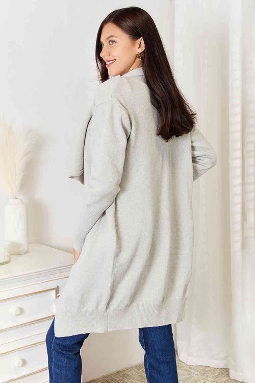 Double Take Open Front Duster Cardigan with Pockets *