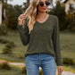 Full Size Ribbed V-Neck Long Sleeve Tee