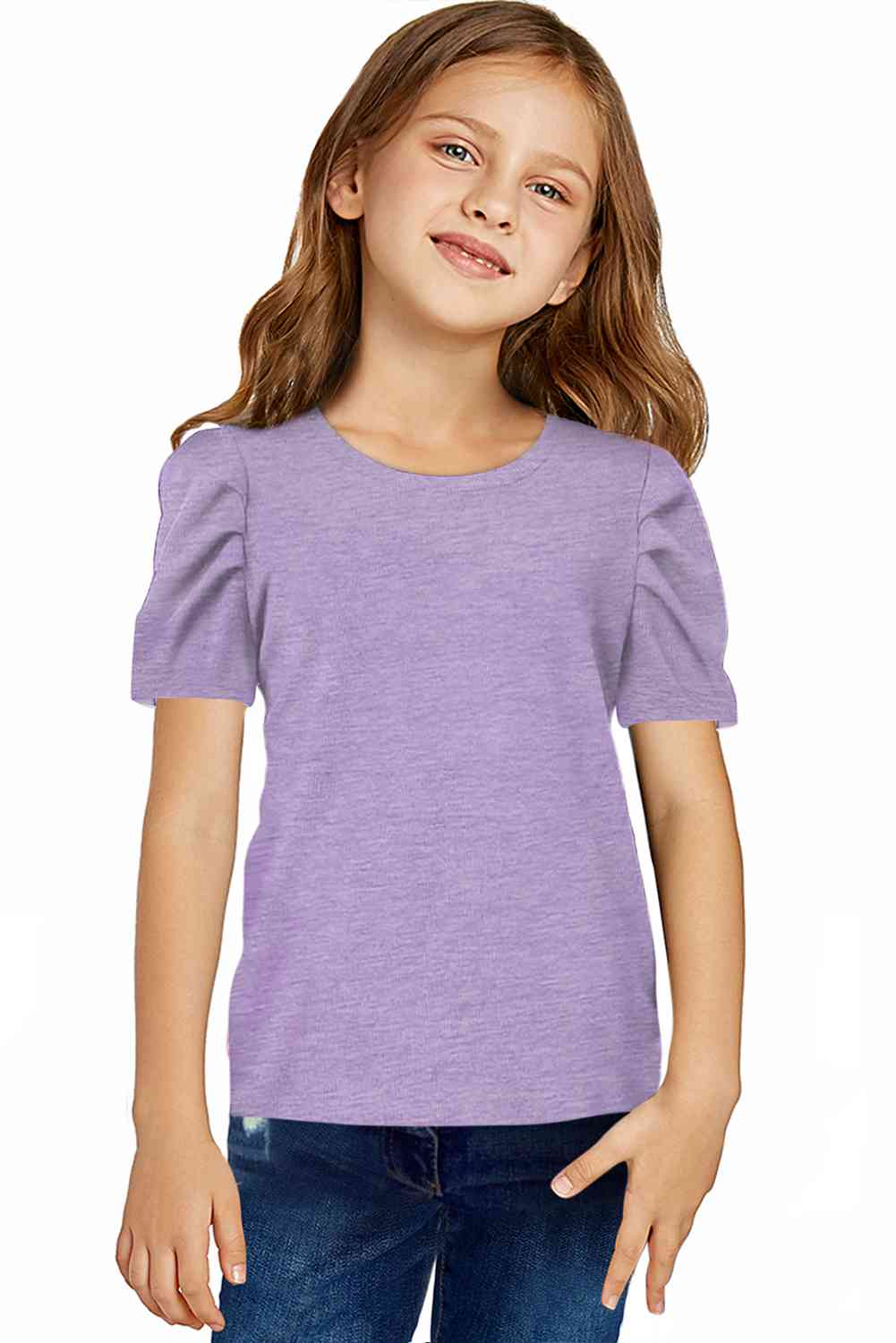 YOUTH GIRLS Round Neck Puff Sleeve T-Shirt SZ S-2XL